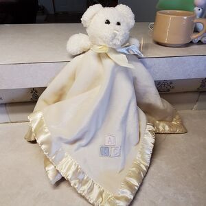 The Bearington Collection Teddy Bear Security Blankey Lovey ABC Rattle 19" Soft